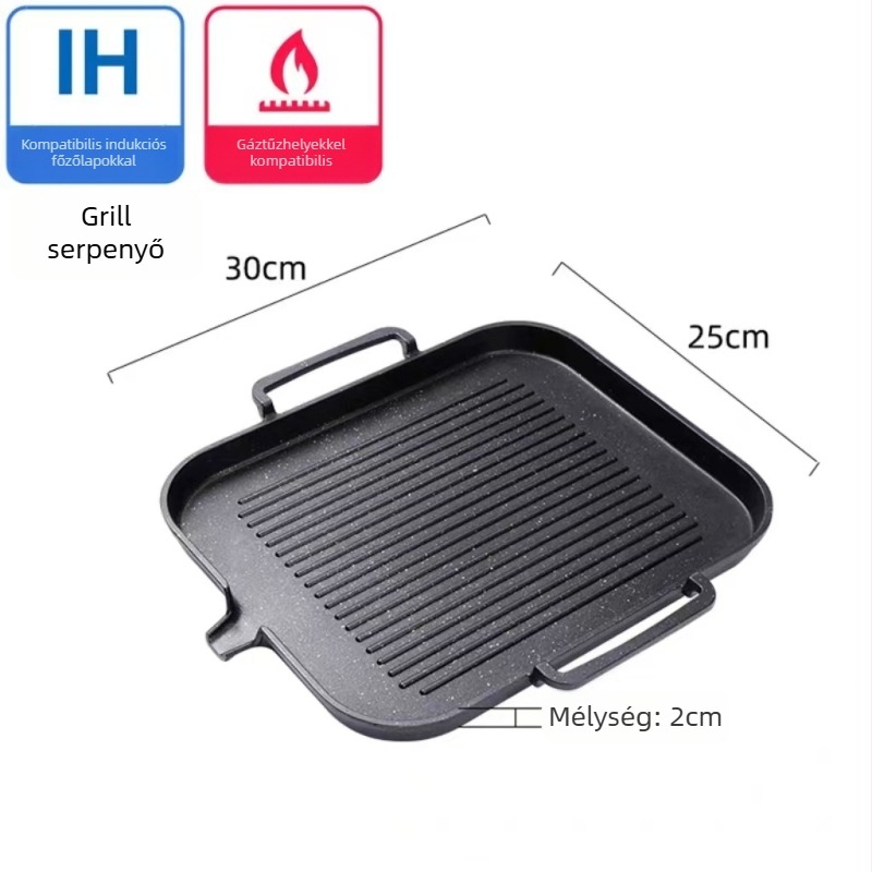 Koreai stílusú, többfunkciós Maifan kő grill tálca, négyszögletes, tapadásmentes