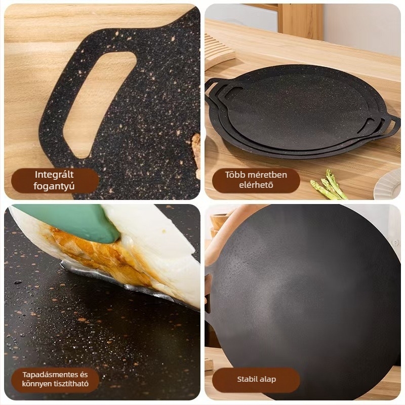 Hordozható kerek vas teppanyaki grillsütőlemez, koreai stílus, tapadásmentes felület
