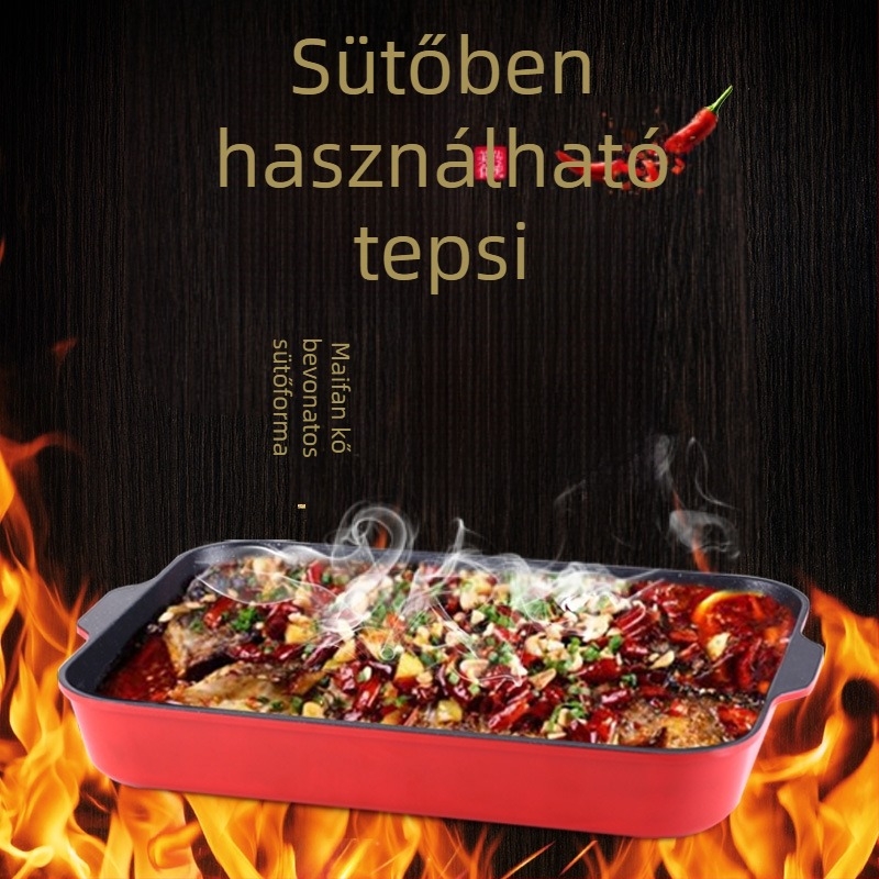 Téglalap alakú, tapadásmentes grill serpenyő alumínium ötvözetből, stancolási technológiával
