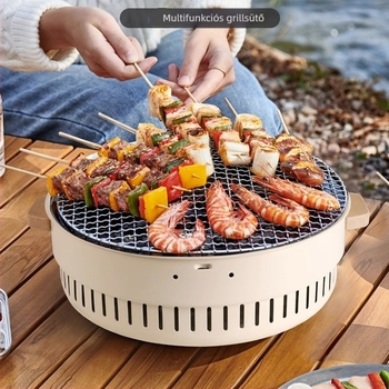 Öntöttvas kerek grillserpenyő kültéri használatra – hordozható, többfunkciós, tapadásmentes, 0,6 kg