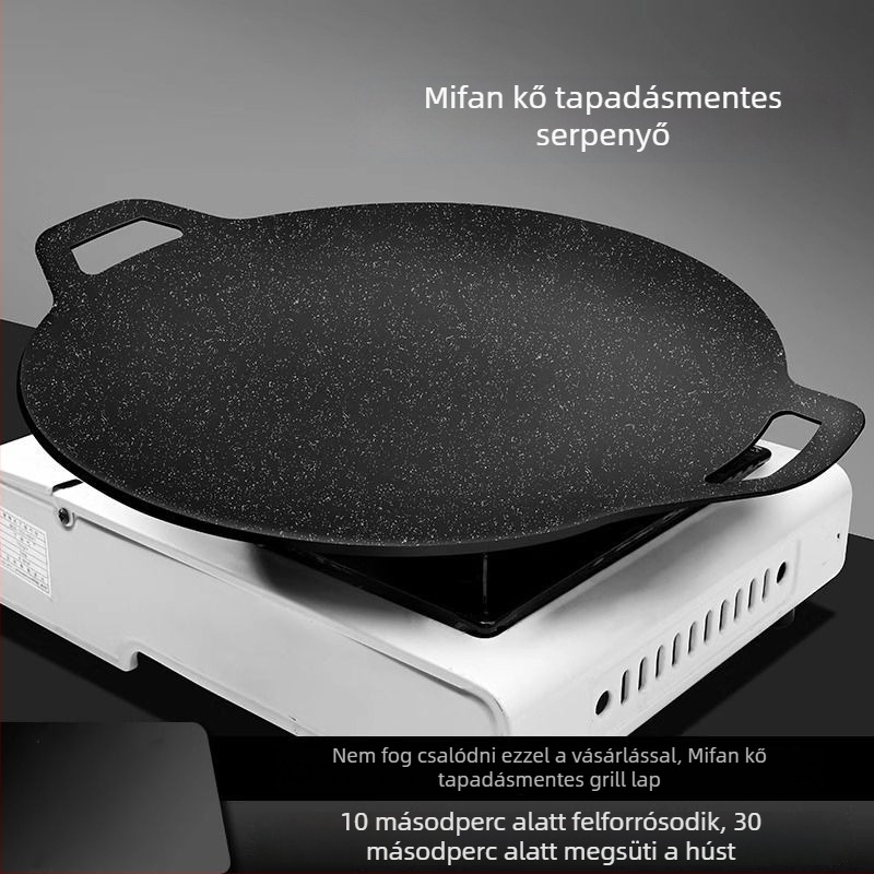 Öntöttvas grilllap gázfőzőhöz, hordozható koreai stílusú kör grill, steak grillezéséhez, otthoni és kültéri használatra