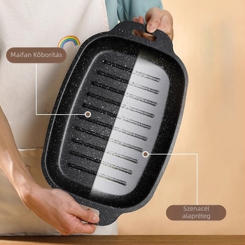 Jinshang tapadásmentes grill serpenyő barbecue-hoz, vasból készült, koreai stílusú, indukciós és nyílt láng kompatibilis