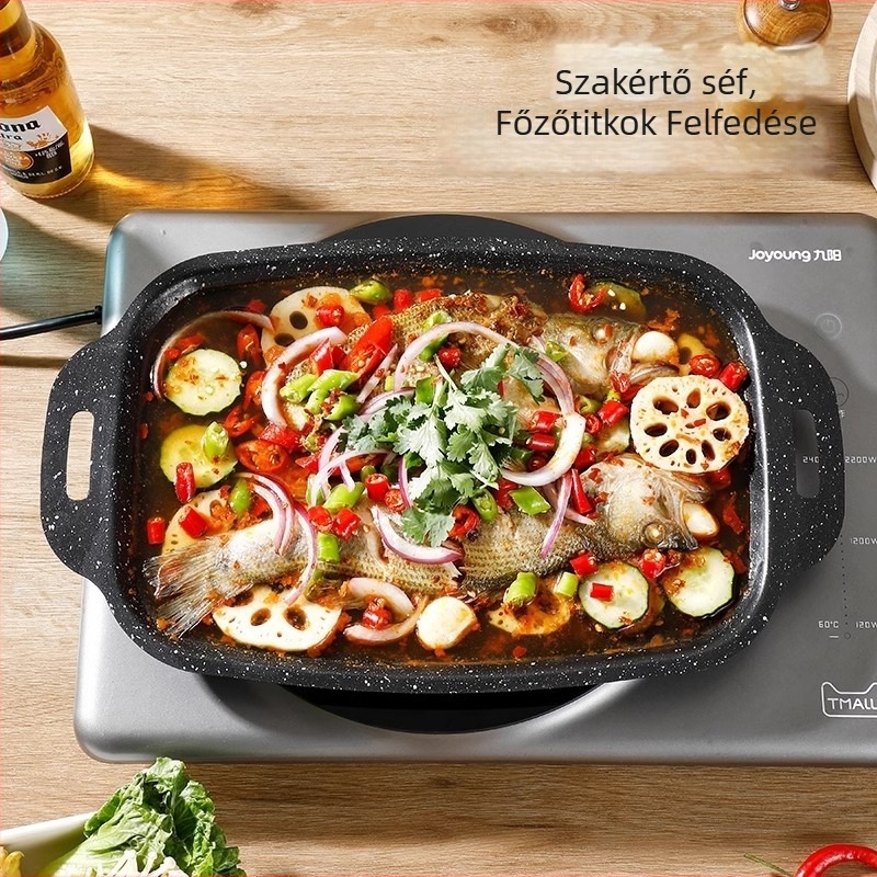 Jinshang tapadásmentes grill serpenyő barbecue-hoz, vasból készült, koreai stílusú, indukciós és nyílt láng kompatibilis