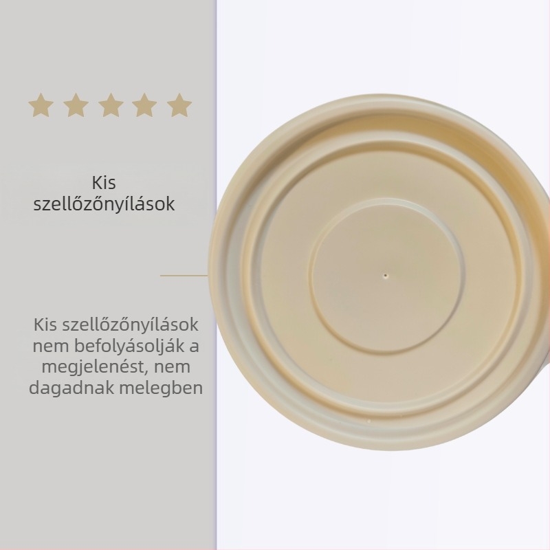 Egyszer használatos kukoricakeményítőből készült edény, biológiailag lebomló, magas hőmérséklet-ellenálló, olajálló és deformációval szemben ellenálló, kapacitás 900–1000 ml