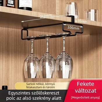 Fali borospohár tartó, fúrás nélkül, szénacélból, retro luxus stílus, tömege körülbelül 170 g
