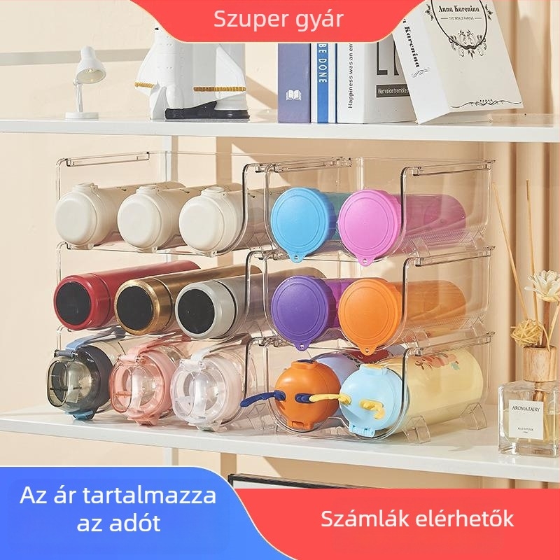 Átlátszó, többszintű pohártartó, hűtőben használható italtároló, otthoni pohár szervező