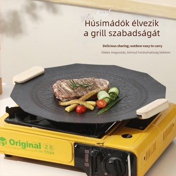 Kuangqi Vasból készült kör grilllemez - hordozható, füstmentes, tapadásmentes, indukciós főzőlaphoz (modern minimalist stílus)