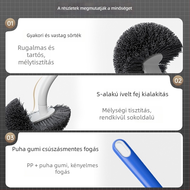 Hosszú nyélű vécé-kefe, falra szerelhető, műanyag kivitel, egy csomag, nehezen hozzáférhető sarkokhoz