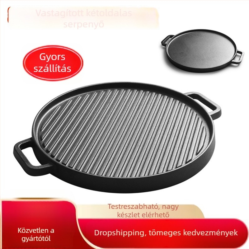 Öntöttvas serpenyő, kettős oldalú, bevonat nélkül, többrétegű aljzattal, gáz- és indukciós főzőfelülethez