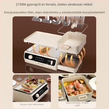 Többfunkciós edény gőzölésre, pirításra, forralásra, hot pot-ra és grillre; 1200–1500 W; 3–4 fő részére; mechanikus vezérlés