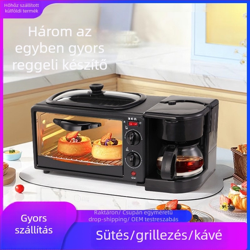 3-in-1 reggeliző gép: tojás sütő, kenyér gőzölő és kávéfőző - 7L kapacitás, 220V, 640W sütő, 4+ kenyér rekesz