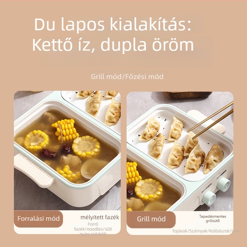 Elektromos főzőedény, mindent egyben grill és párolás, kapacitás ≤2L, belső tál rozsdamentes acélból, gombos vezérlés