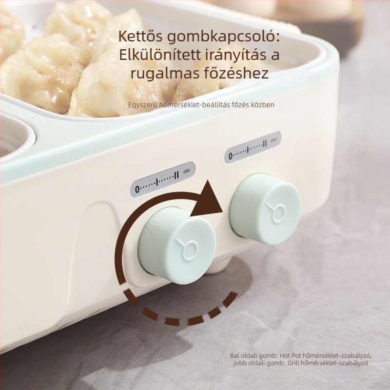 Elektromos főzőedény, mindent egyben grill és párolás, kapacitás ≤2L, belső tál rozsdamentes acélból, gombos vezérlés