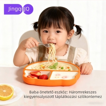 Szilikon babatányér beépített szívófelülettel és 3 rekesszel, 24 hónapos vagy idősebb korosztálynak