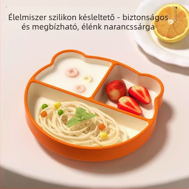 Szilikon babatányér beépített szívófelülettel és 3 rekesszel, 24 hónapos vagy idősebb korosztálynak