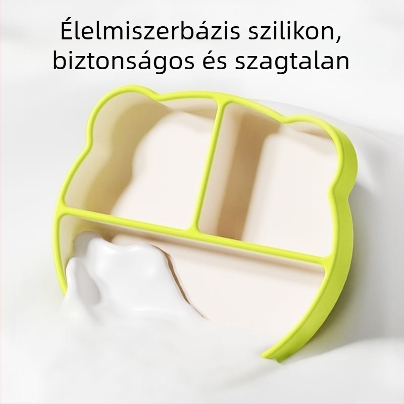 Szilikon babatányér beépített szívófelülettel és 3 rekesszel, 24 hónapos vagy idősebb korosztálynak