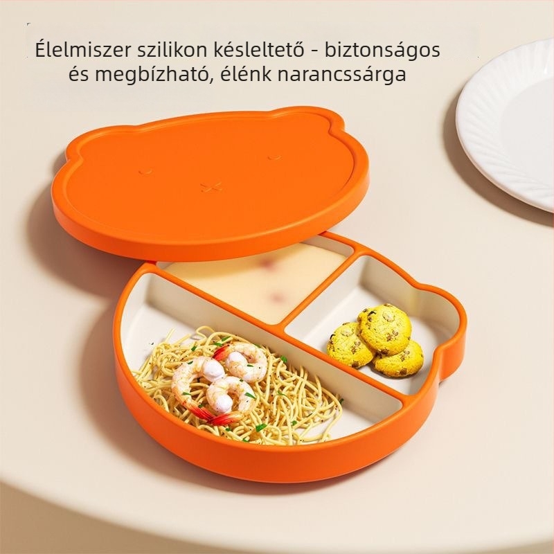 Szilikon babatányér beépített szívófelülettel és 3 rekesszel, 24 hónapos vagy idősebb korosztálynak