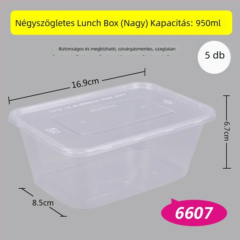 Egyszer használatos ebédes doboz, PP anyagú, mikróban használható, 20 darab, élelmiszer-minőség