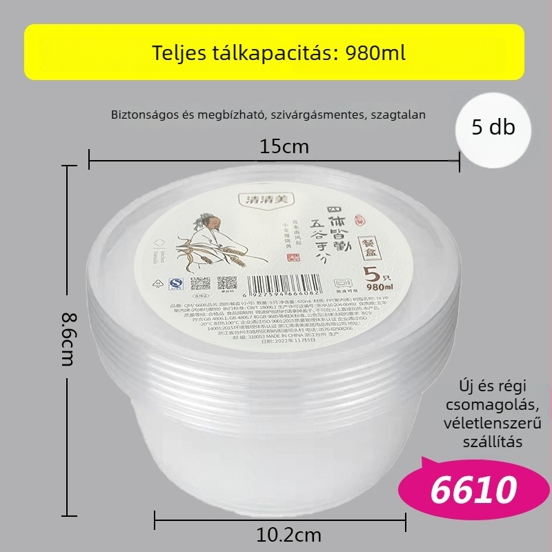 Egyszer használatos ebédes doboz, PP anyagú, mikróban használható, 20 darab, élelmiszer-minőség