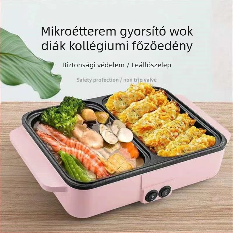 Koreai stílusú kettős hőmérséklet-szabályozású öblítő és sütőedény – elektromos hot pot és grill, ≤800W, 1–2 személyre, sütés/főzés/teppanyaki