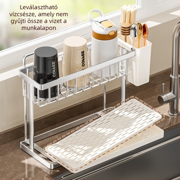 Rozsdamentes acél pohártartó, asztali kétszintű tartó, fúrás nélkül, 150 g