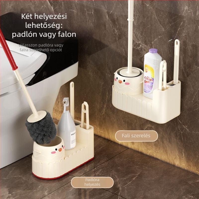 WC-tisztító készlet, falra szerelhető, hosszú nyél, műanyag