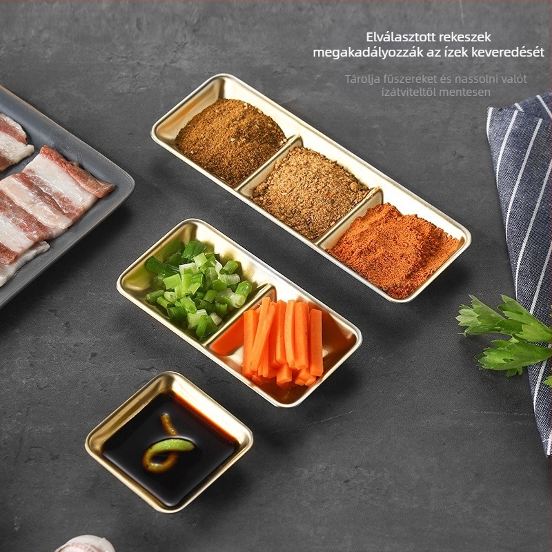 Koreai stílusú BBQ fűszeres tál, 304 rozsdamentes acélból, téglalap alakú, kültéri stílus, mikrohullámú sütő nem használható