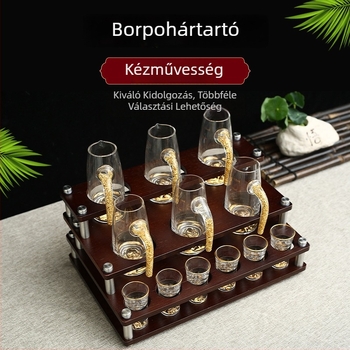 Fából készült boros pohár tartó fekete dió színben, kreatív italok tároló állvány, magas pohártartó
