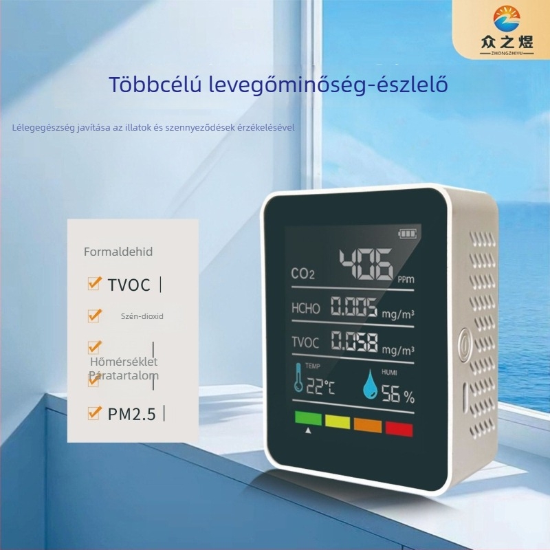 MT05 légkörminőségi detektor: PM2.5/PM10, CO/CO2, hőmérséklet és páratartalom, Type-C tápegység
