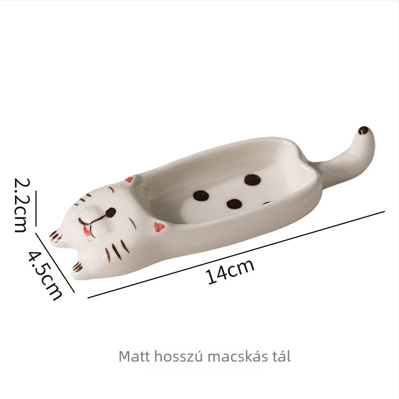Kerámiás fűszertálca macska motívummal és pálcika tartóval — kettős funkció, modern minimalist dizájn