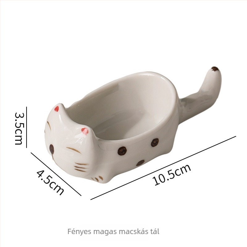 Kerámiás fűszertálca macska motívummal és pálcika tartóval — kettős funkció, modern minimalist dizájn