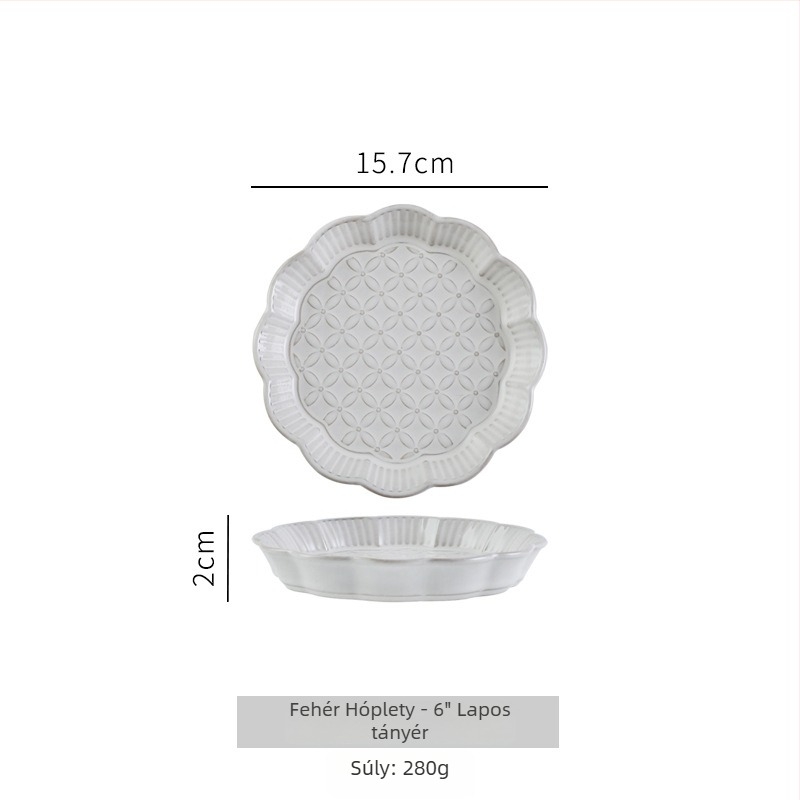 Japán stílusú reliefes étkészlet csipkés dizájnnal: nyugati stílusú tányér, leveses tányér, rizs- és tészta tál, kerámia salátástál