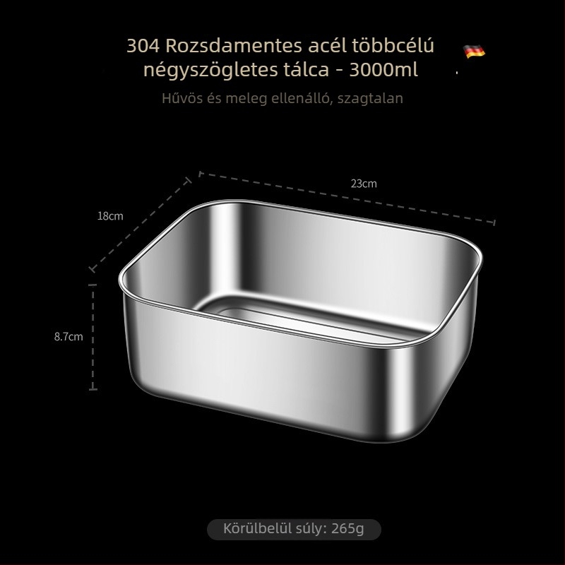 téglalap alakú ételtároló doboz 304 rozsdamentes acélból fedővel, élelmiszer-minőségű, nagy kapacitású, zárható и hordozható