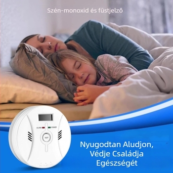 2-in-1 szén-monoxid- és füstérzékelő – falra szerelhető, vezeték nélküli okos szenzor, akár 30 m²-es lefedettség, 99,5% pontosság, DC 9V elem