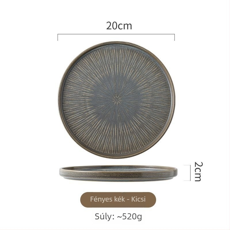 Porcelán lapos tál, csíkos minta, kör alakú, japán stílus
