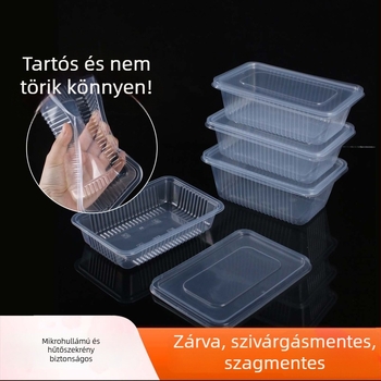 téglalap alakú egyszer használatos ebédes doboz fedővel, PP anyagból, take-out, mikrohullámú sütőben használható, 300 készlet