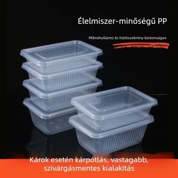 téglalap alakú egyszer használatos ebédes doboz fedővel, PP anyagból, take-out, mikrohullámú sütőben használható, 300 készlet