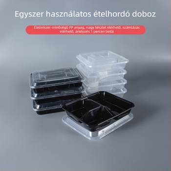 Egyszer használatos ebédes doboz PP anyagból, négyzetes alak, mikrosütőben használható, logónyomás és testreszabás elérhető