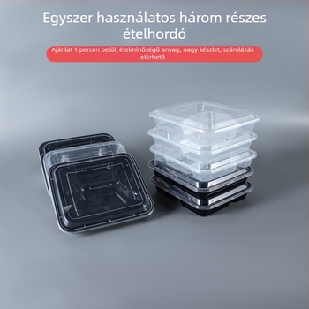 Egyszer használatos ebédes doboz PP anyagból, négyzetes alak, mikrosütőben használható, logónyomás és testreszabás elérhető