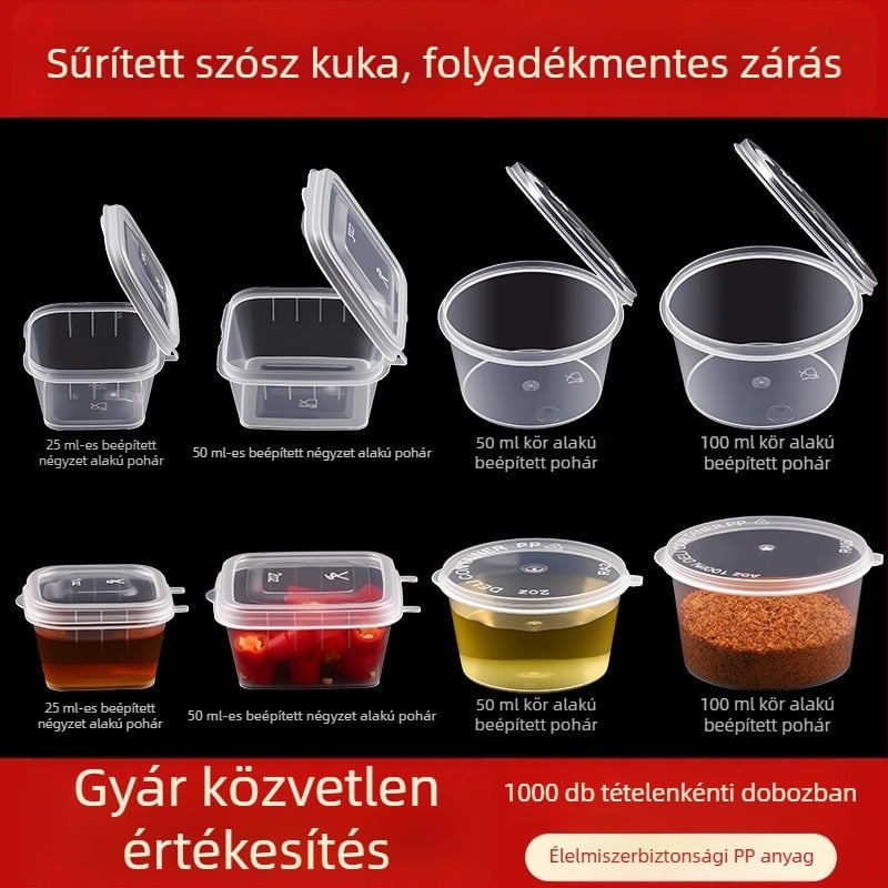 Eldobható átlátszó PET szósz tartó fedővel, csomagolt ételekhez, 1000 db