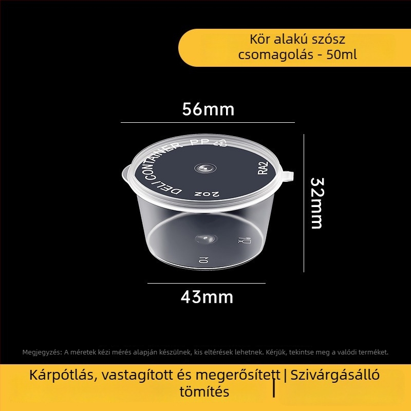 Eldobható átlátszó PET szósz tartó fedővel, csomagolt ételekhez, 1000 db
