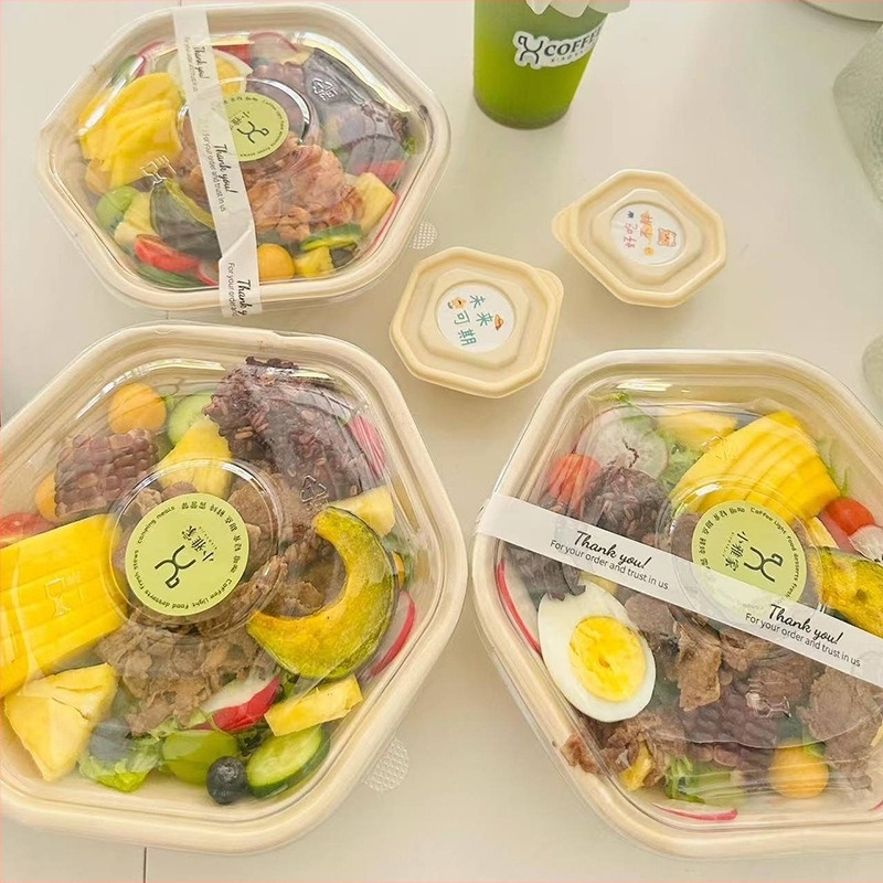 Eldobható hatszögletű papíralapú ebédes doboz, biodegradálható, 0,03 mm vastagság, kapacitás 700/1100/1300/1600 ml