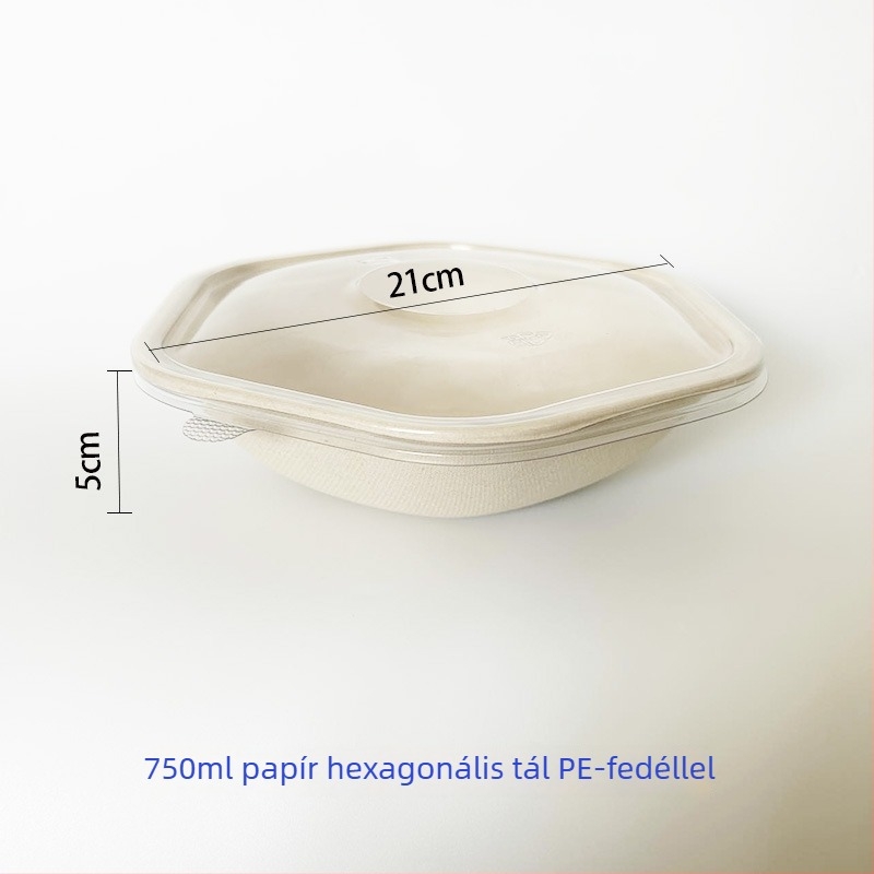 Eldobható hatszögletű papíralapú ebédes doboz, biodegradálható, 0,03 mm vastagság, kapacitás 700/1100/1300/1600 ml
