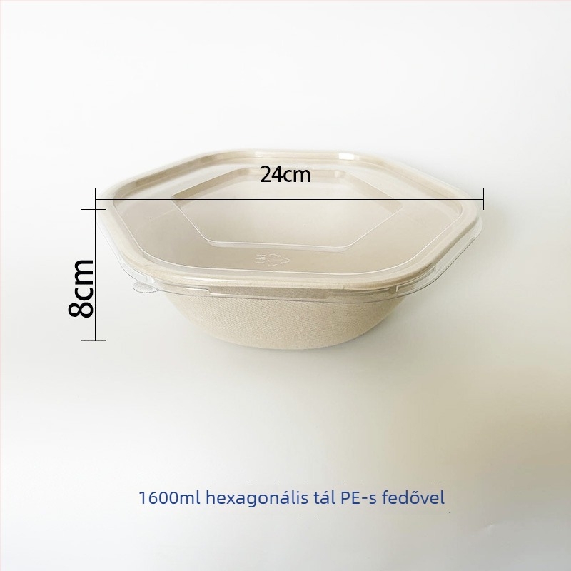 Eldobható hatszögletű papíralapú ebédes doboz, biodegradálható, 0,03 mm vastagság, kapacitás 700/1100/1300/1600 ml