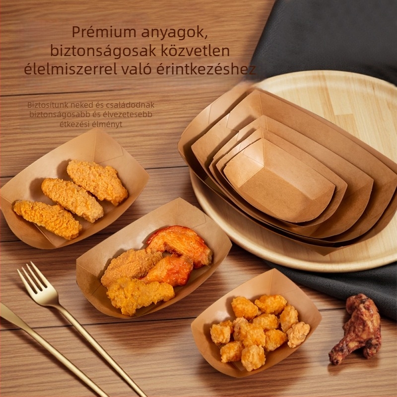 Egyszer használatos papírtányérok grillhez és nassolnivalókhoz, hajó alakú tálca, 1000 darabos csomag, élelmiszer-minőségű cellulóz bevonatú papír
