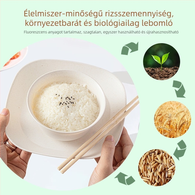 Kukoricakeményítő alapú egyszer használatos étkészlet, kerek tálakkal, négyzetes tányérokkal és kis kanalakkal – biológiailag lebomló, 350 ml kapacitás