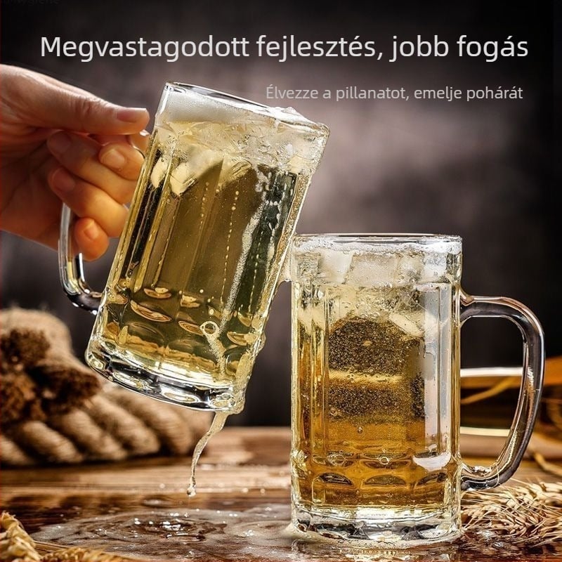 Fogantyús üvegpohár készlet sörre és teára — szódalime üveg, egyszerű stílus, szívószállal, hordozható, gleccser mintázat
