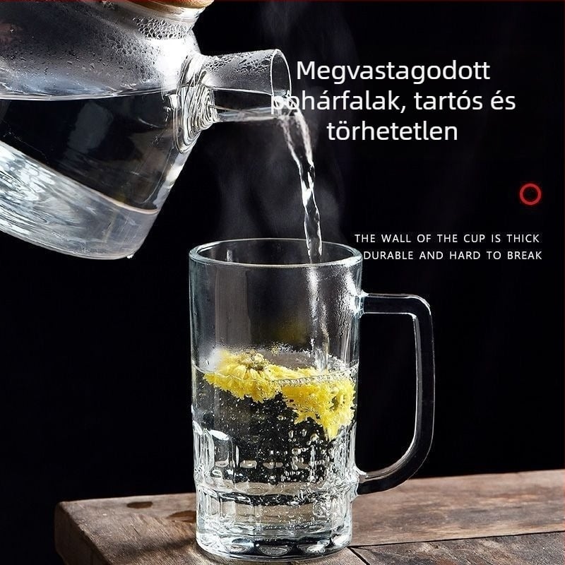 Fogantyús üvegpohár készlet sörre és teára — szódalime üveg, egyszerű stílus, szívószállal, hordozható, gleccser mintázat