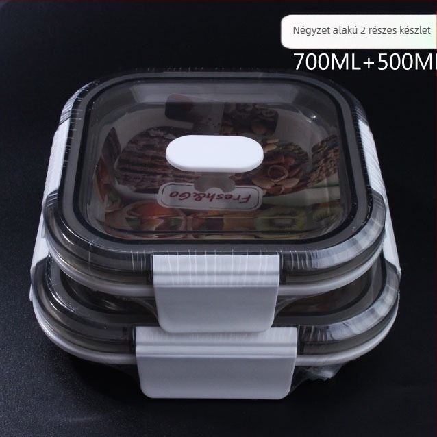 Összecsukható ebédes doboz szilikonból PCTG fedővel, négyzetes alakú, mikróban használható, modern minimalist stílus; kapacitások 301–500 ml, 501–800 ml vagy 800–1000 ml.
