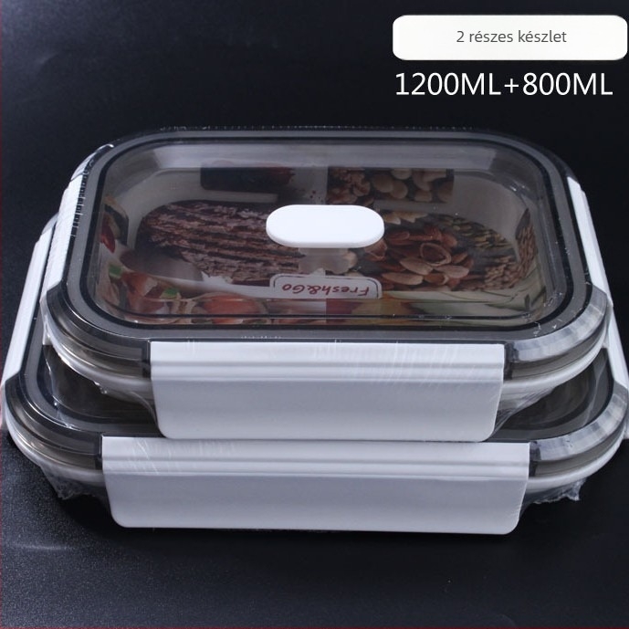 Összecsukható ebédes doboz szilikonból PCTG fedővel, négyzetes alakú, mikróban használható, modern minimalist stílus; kapacitások 301–500 ml, 501–800 ml vagy 800–1000 ml.
